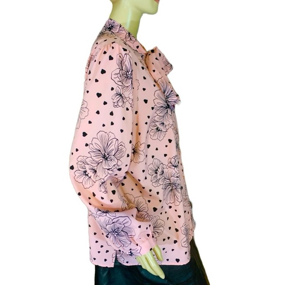 ELOQUII PINK & BLACK PRINT BUTTON DOWN BLOUSE WITH BOW (22) - Picture 2 of 6